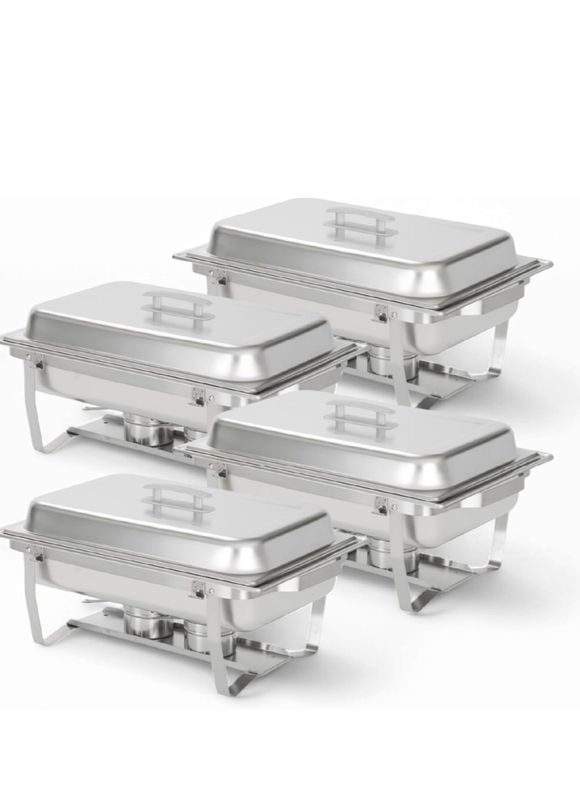 4 Chafing stainless steel pans 9 Quart buffet chafing Dishes & 4 hot well utensil holders